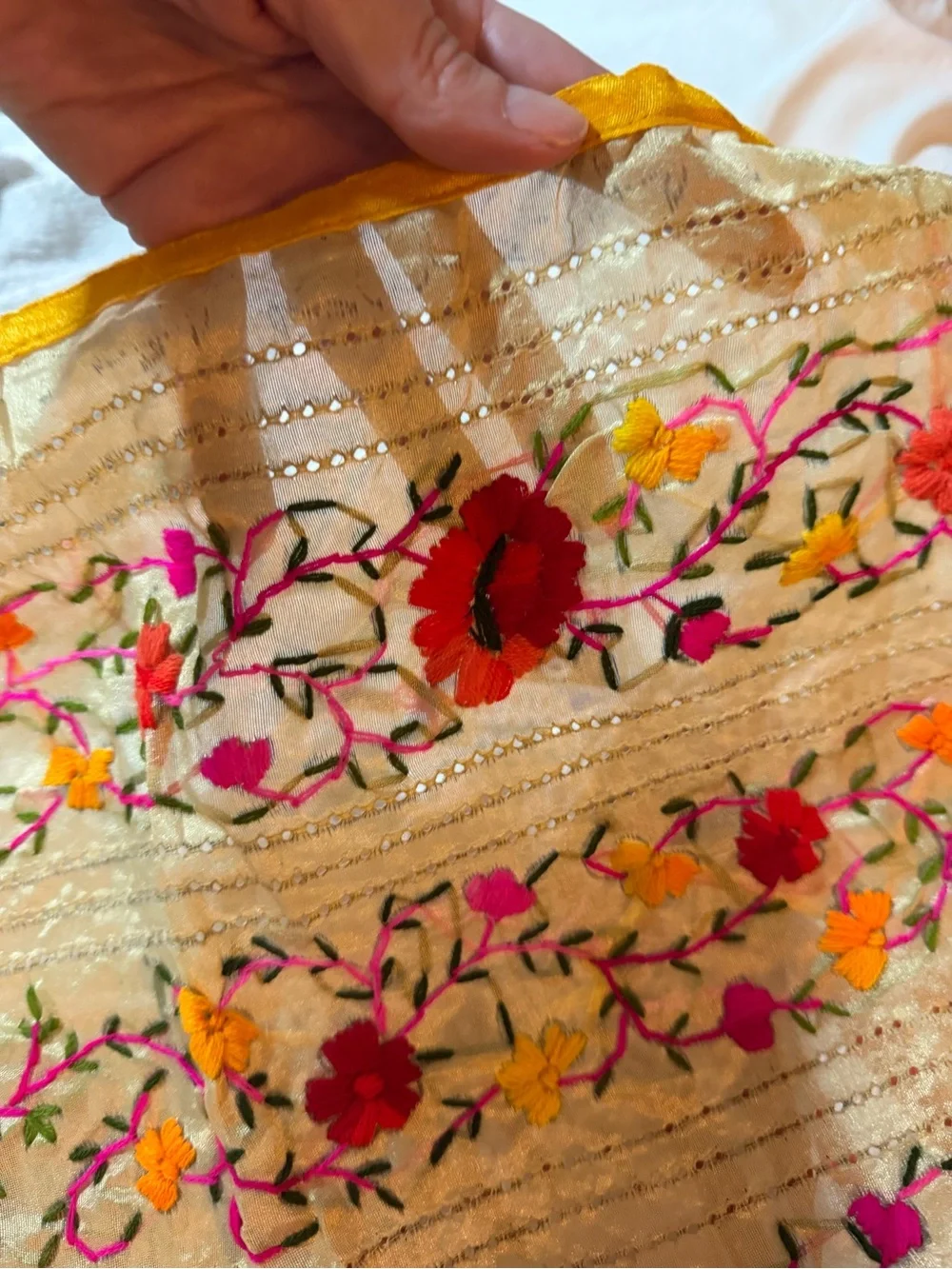 Embroidered Floral Wrap Scarf in Pink, Red & Orange